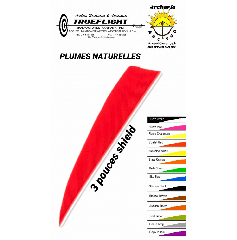 trueflight plumes naturelles  shield uni 3 pouces