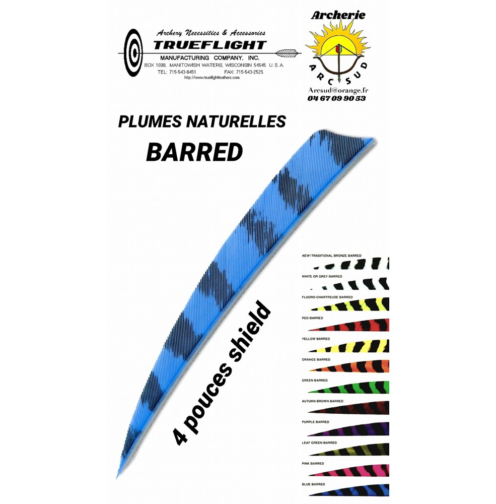 trueflight plumes naturelles shield barred  4 pouces