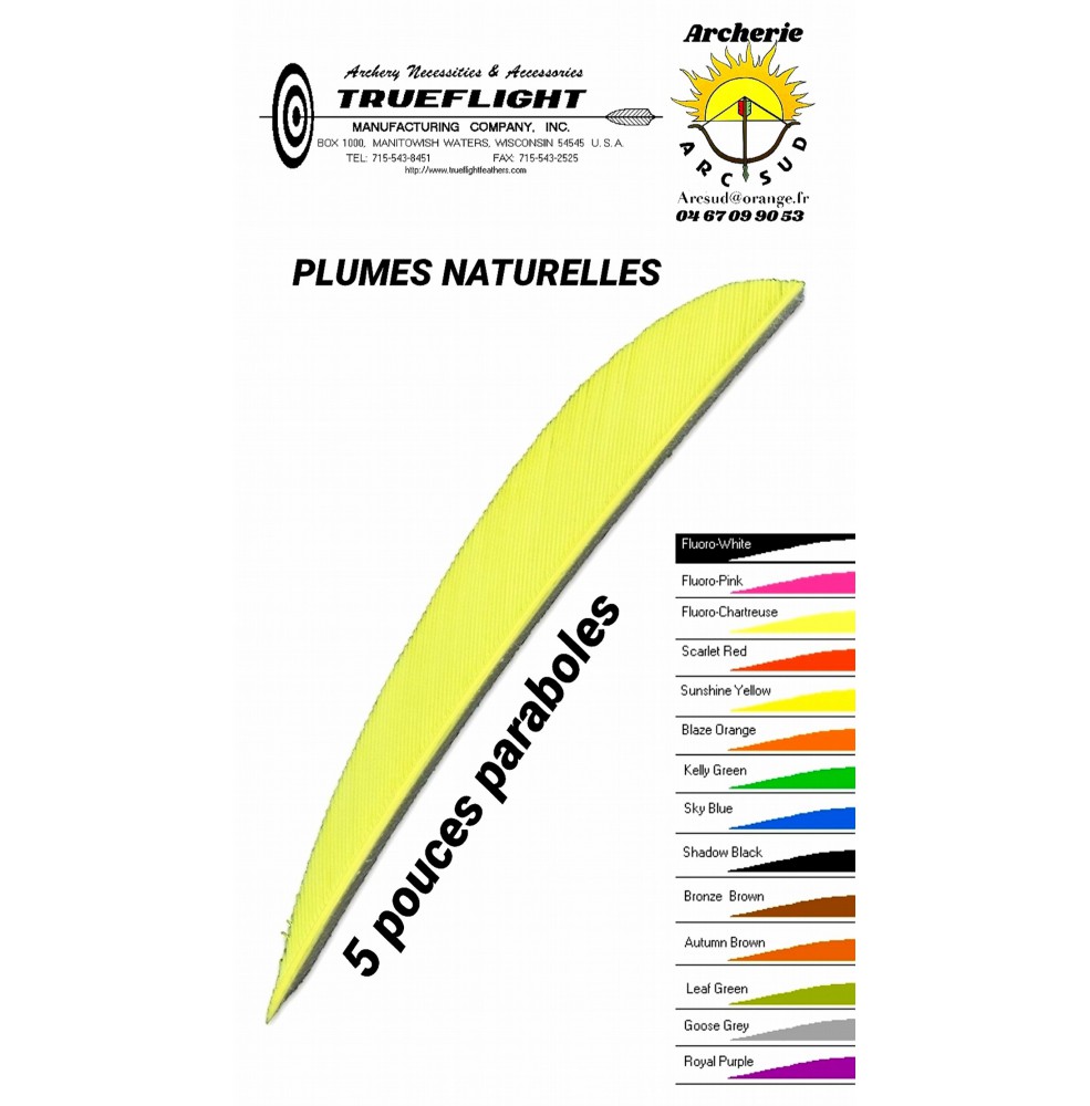 trueflight plumes naturelles paraboles uni 5 pouces