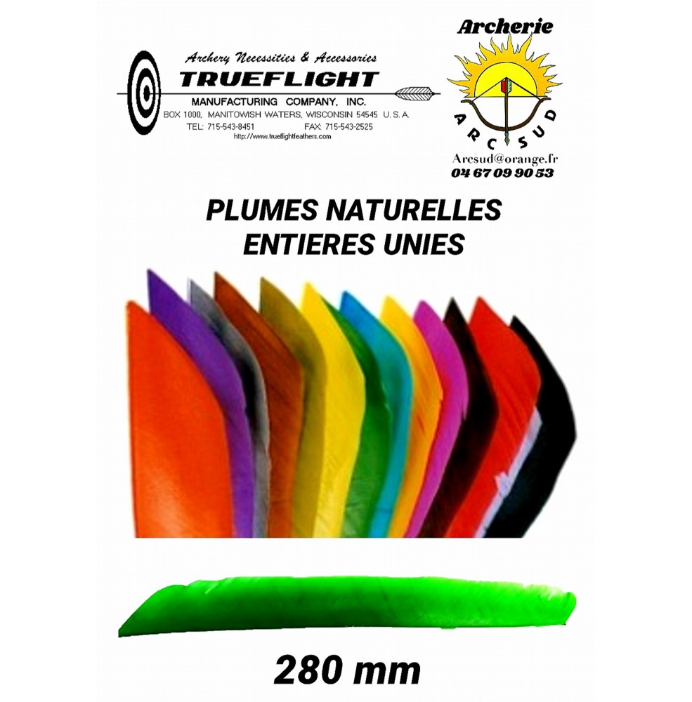 trueflight plumes naturelles entières  uni 10 pouces 