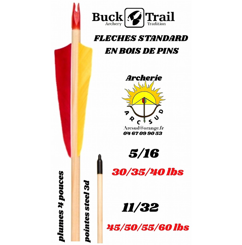 Buck trail flèches en bois standard (par 12)