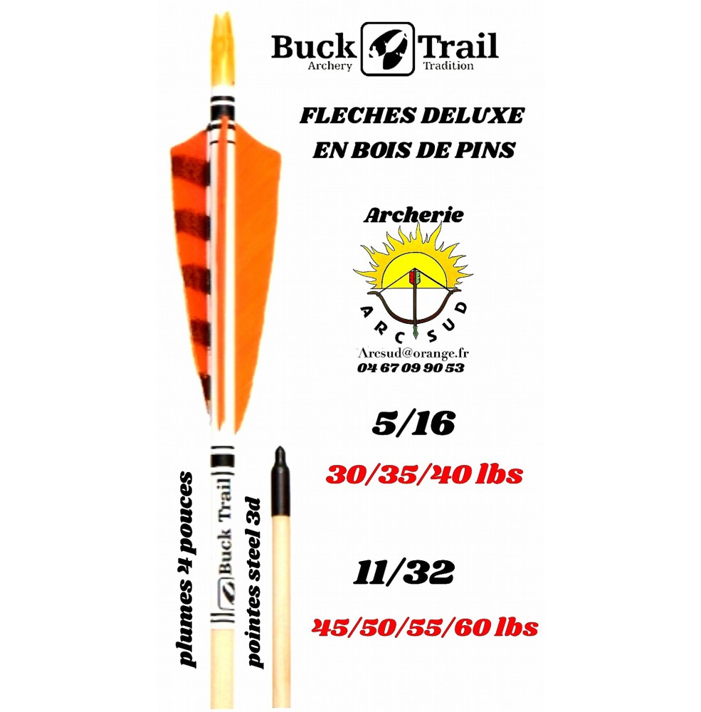 Buck trail flèches en bois deluxe (par 12)