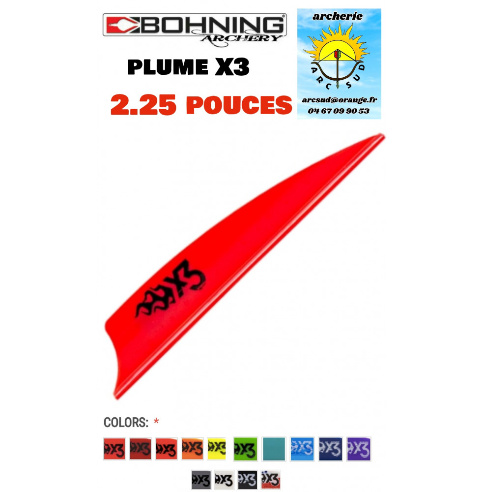 Bohning plumes plastique x3  2.25 pouces  (par 100) ref  A048117