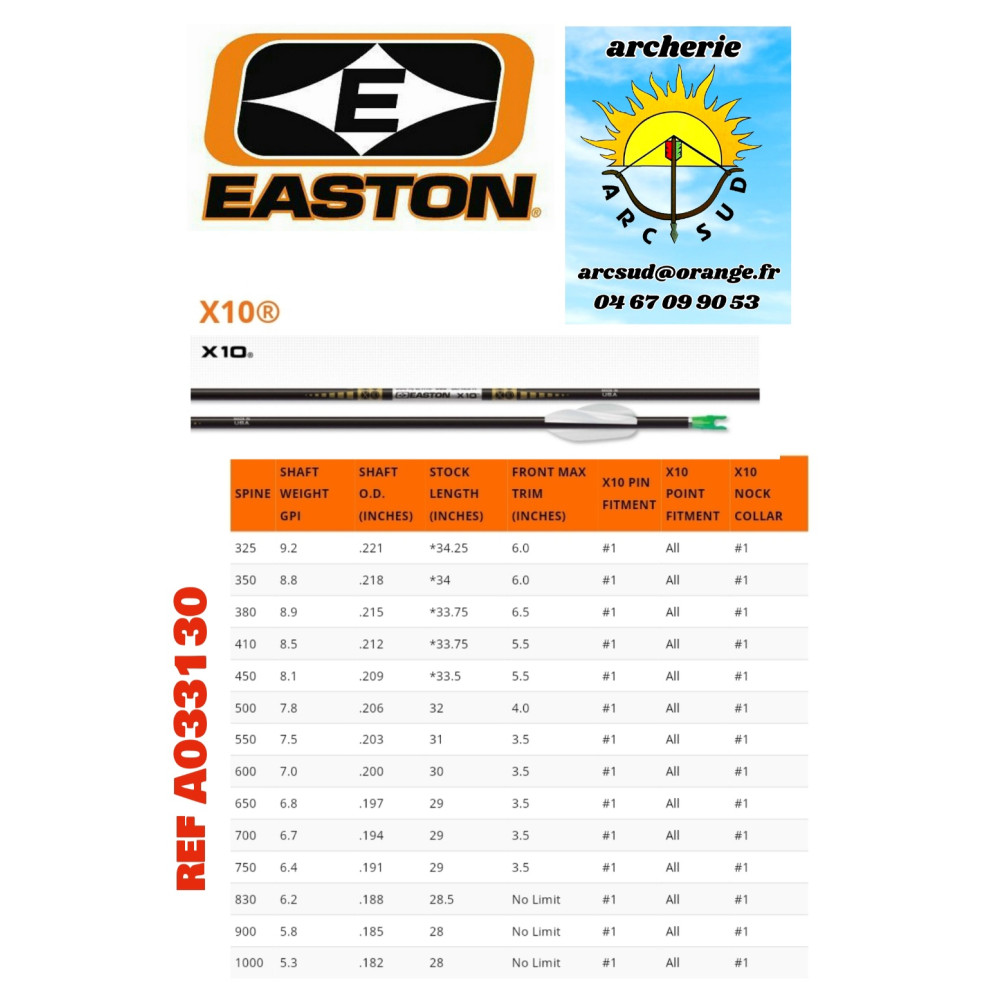 easton tubes x10 (par 12) ref a033130