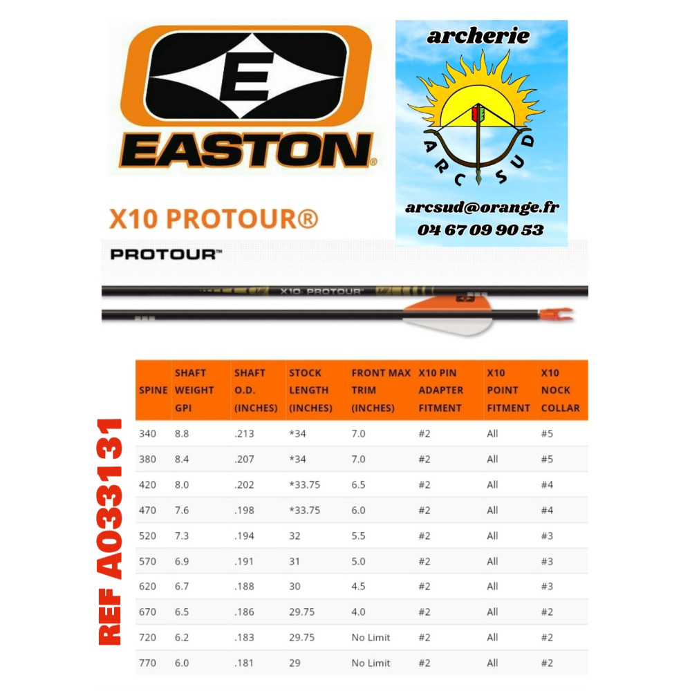 easton tubes x10 protour (par 12) ref a033131