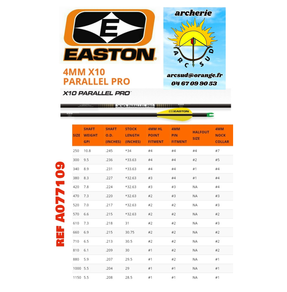 easton tubes x10 parallel pro 4 mm ( par 12) ref a077109