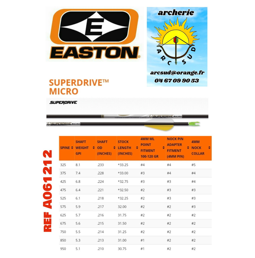 easton tubes superdrive micro (par 12) ref a061212
