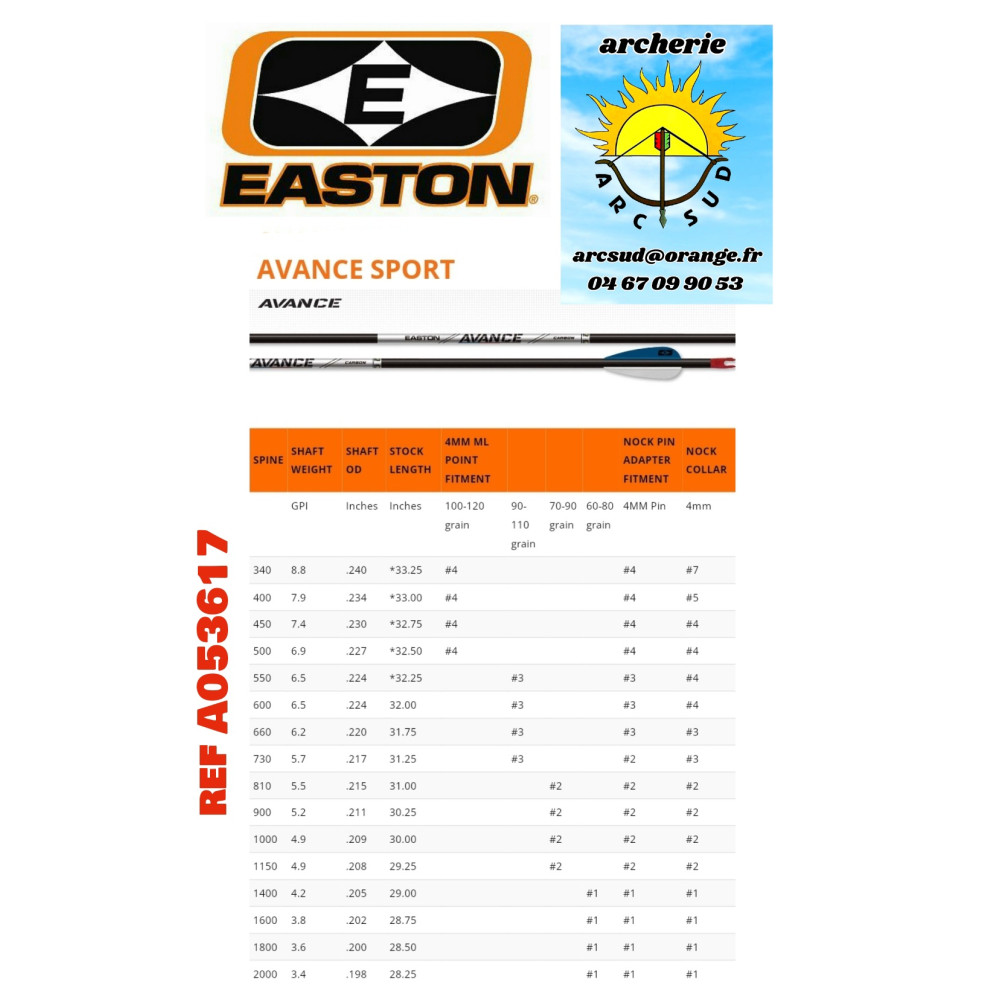 easton tubes avance sport (par 12) ref a053617