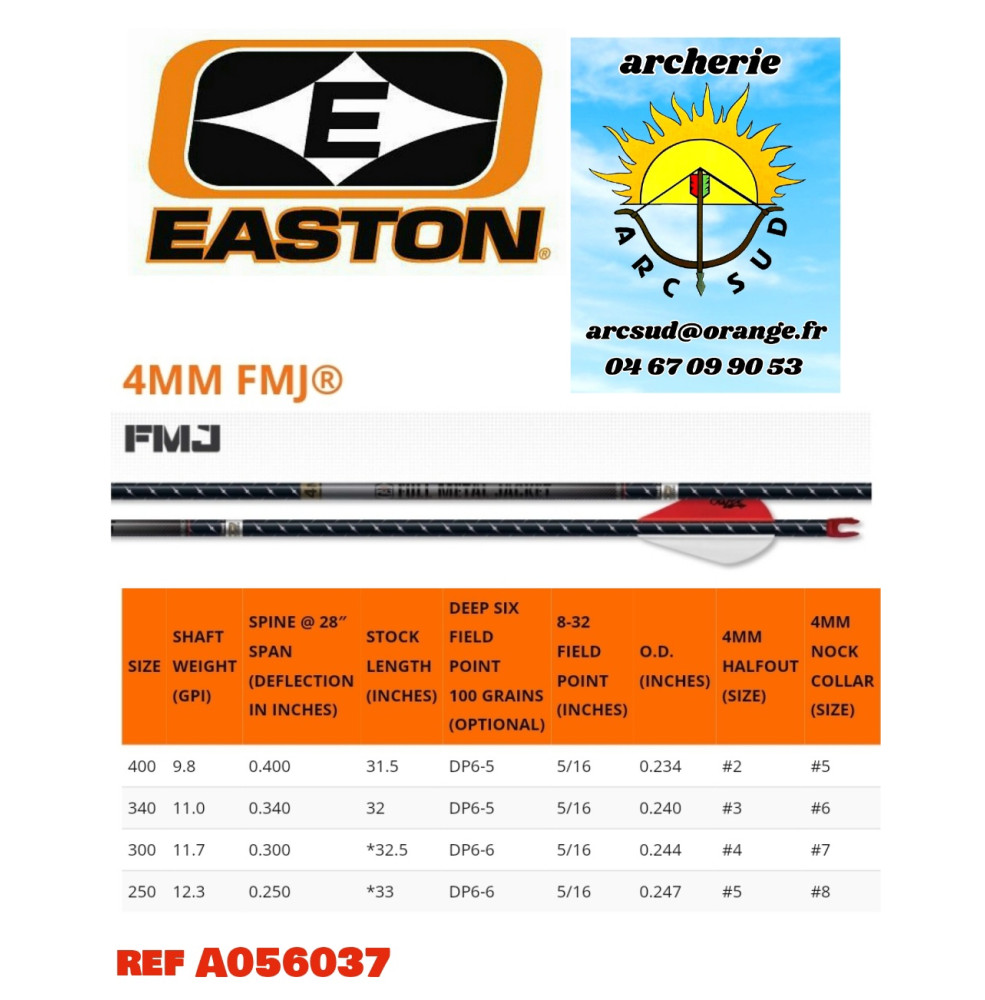 easton tubes fmj 4mm (par 12) ref a056037