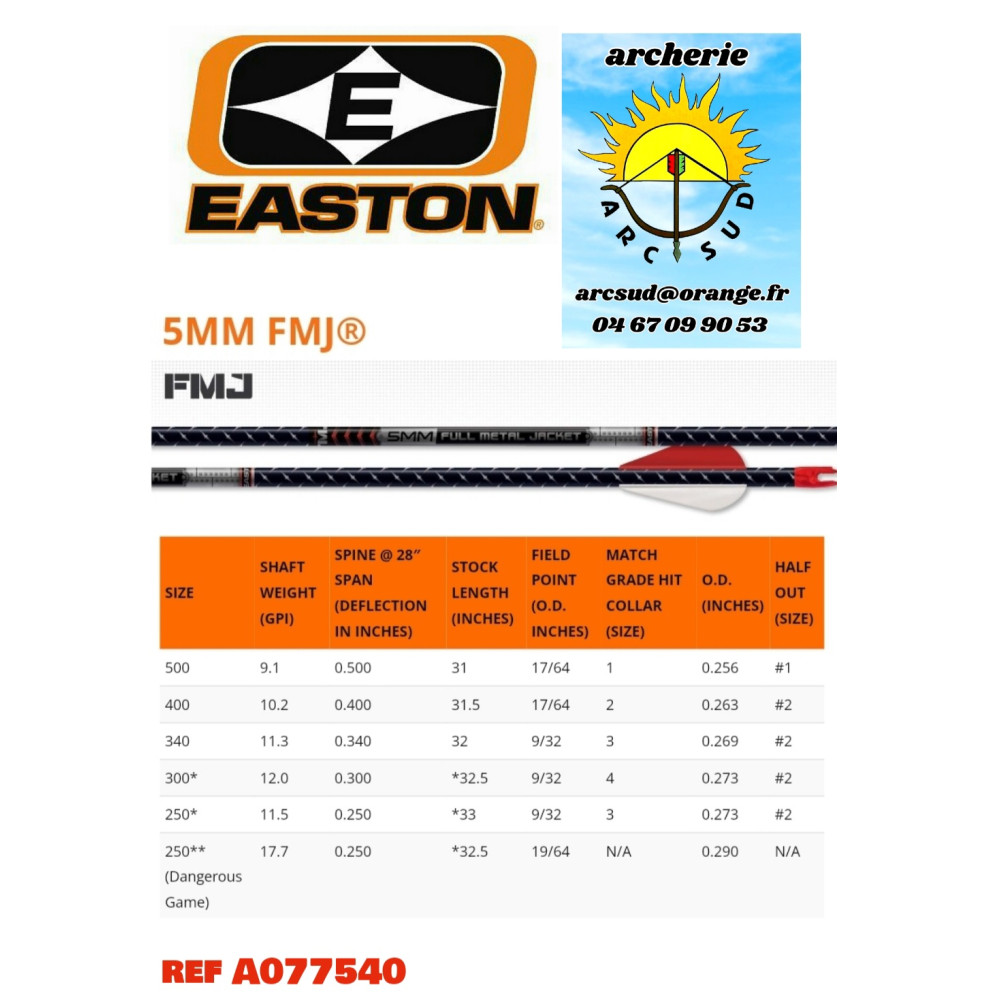 easton tubes fmj 5mm (par 12) ref a077540