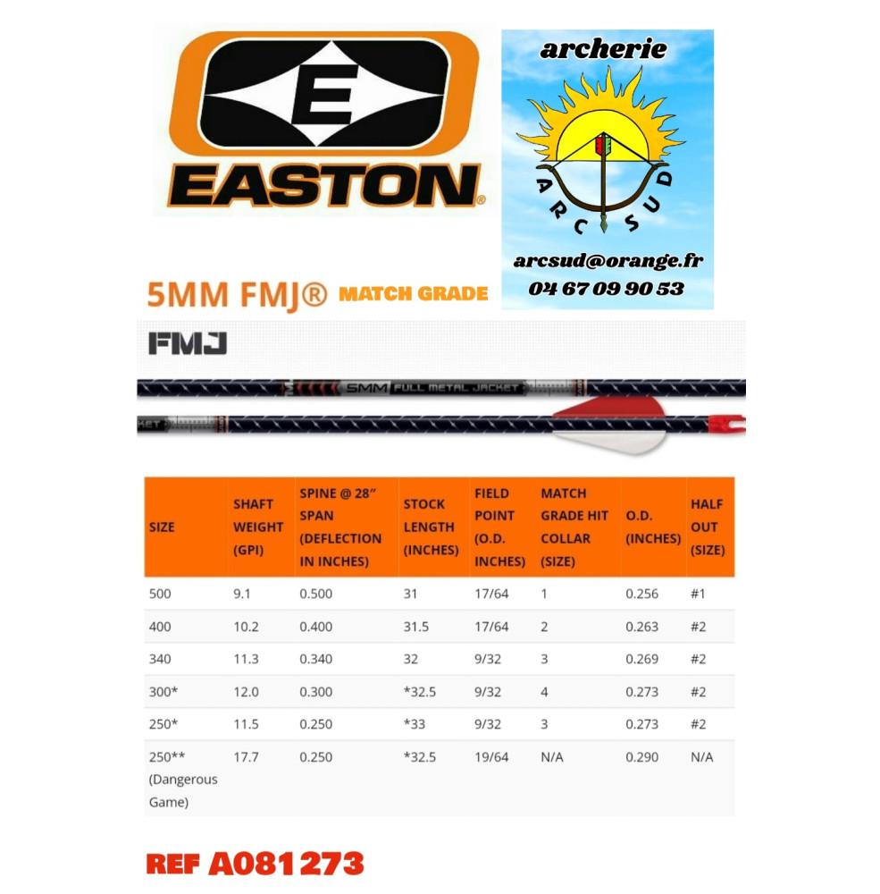 easton tubes fmj 5mm mach grade (par 12) ref a081273