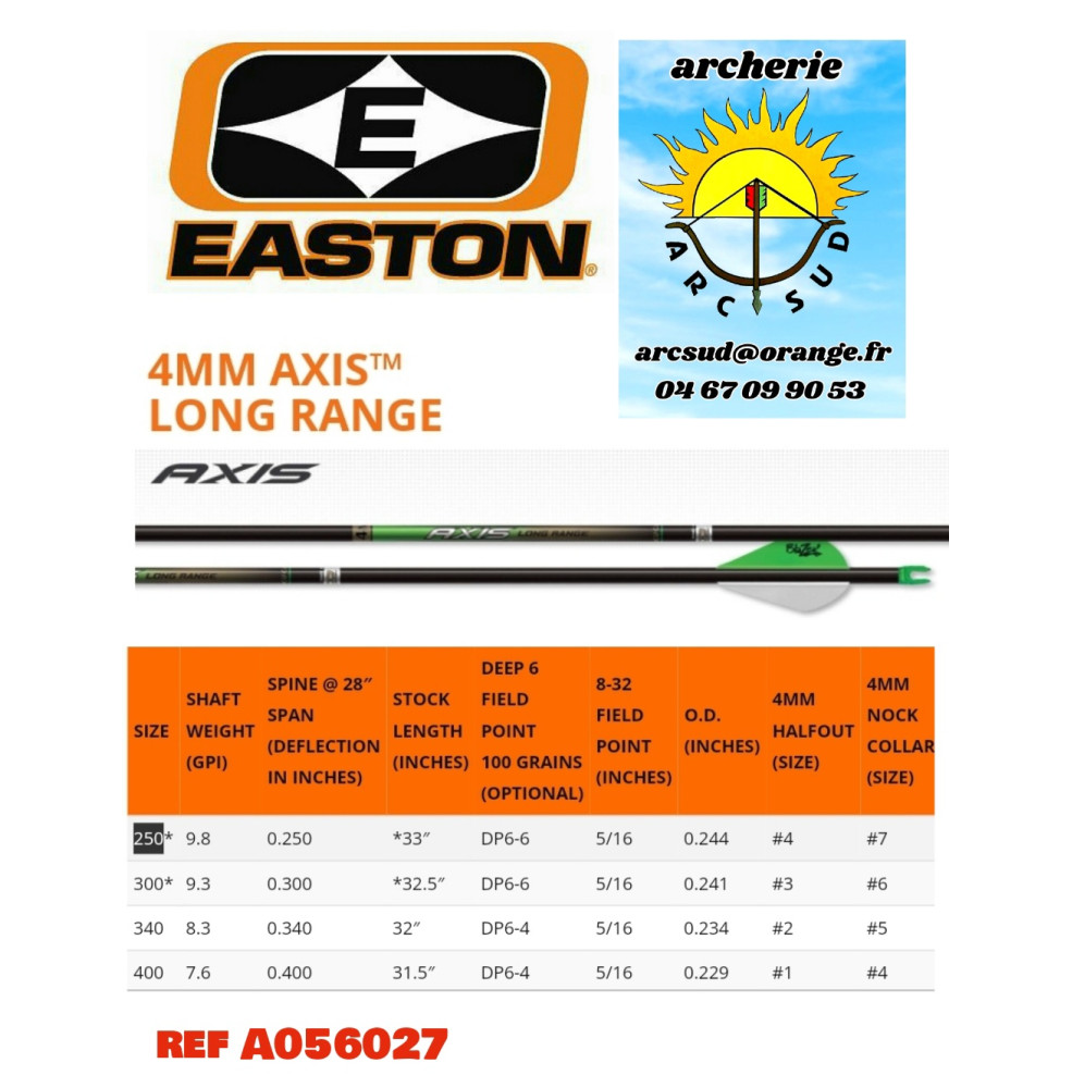 easton tubes axis 4mm long range (par 12) ref a056027