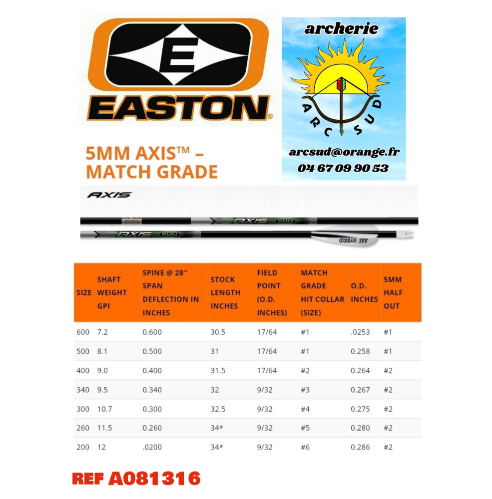 easton tubes axis 5mm mach grade (par 12) ref a081316