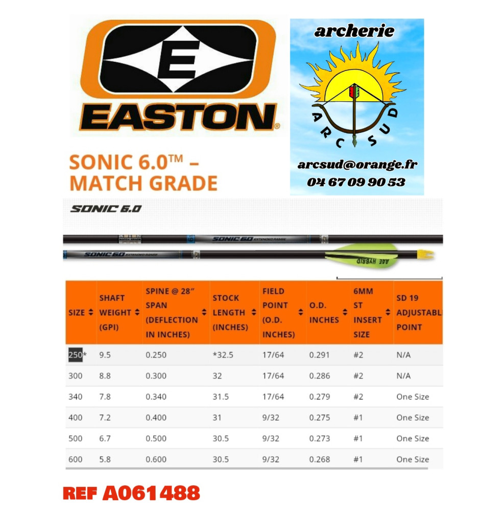 easton tubes sonic 6mm mach grade (par 12) ref a061488