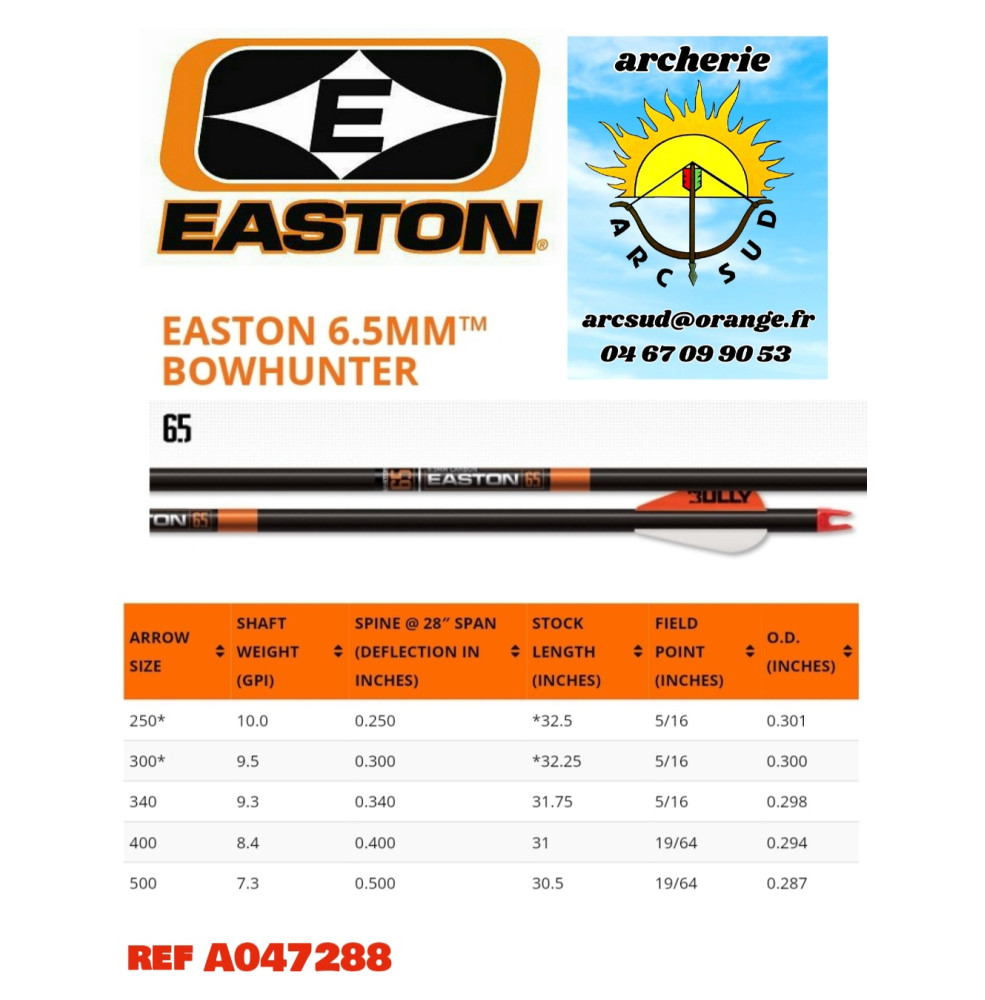 easton tubes sonic 6.5mm bowhunter (par 12) ref a047288