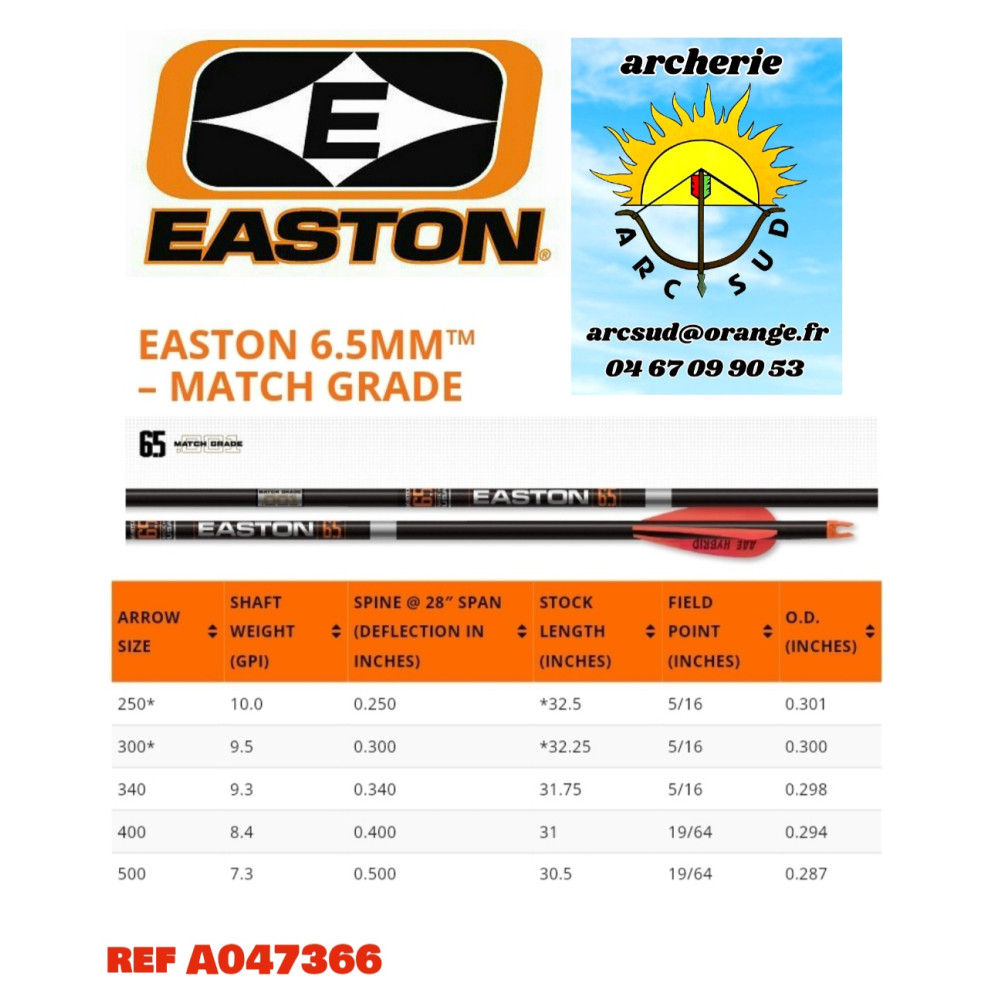 easton tubes 6.5mm mach grade  (par 12) ref a047366