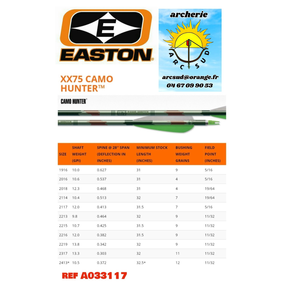 easton tubes xx75 camo hunter (par 12) ref a033117